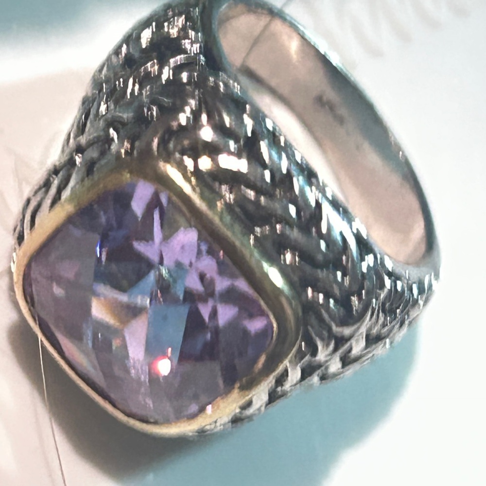 Vtg Lg Lavender CZ Roman Brutalist Braided Ring